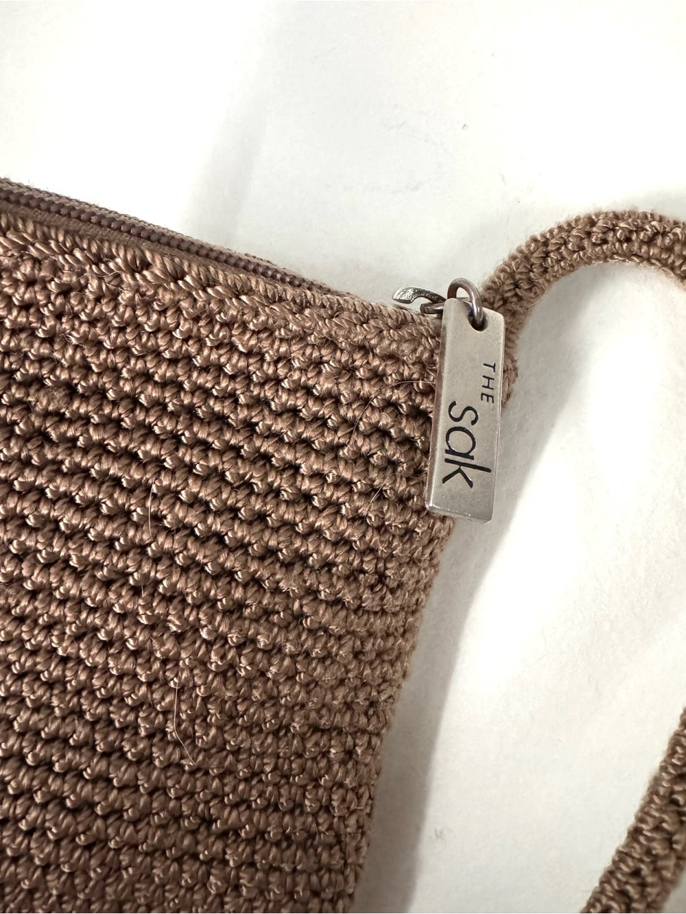 The Sak Crochet Crossbody Bag in Taupe Brown